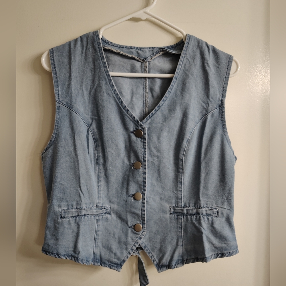 SHEIN Light Blue Denim Vest